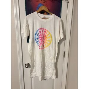 Vintage Canadian Certified Beach Wear T-Shirt Dress White Rainbow Graphic OS